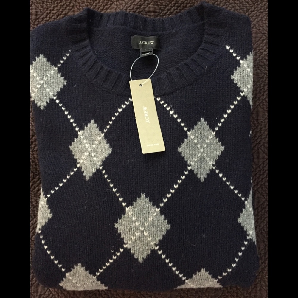 J. Crew Lambswool Navy Argyle Sweater- NWT- Sz LG